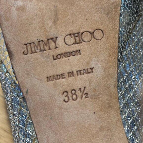 Jimmy Choo Silver Gold Luna Metallic Peep Toe Platform Heels Pumps 38.5 US/8.5 - Picture 14 of 14